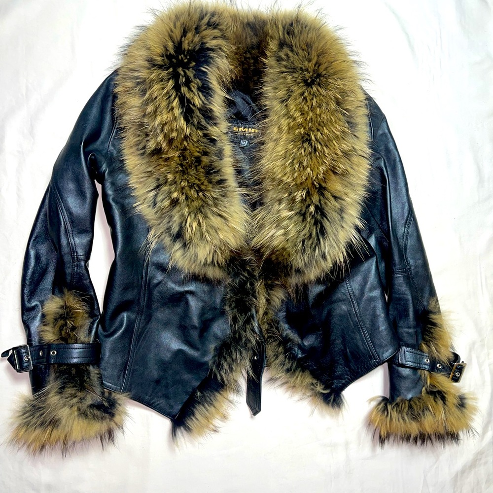 Real Fox Fur Leather Coat Jacket